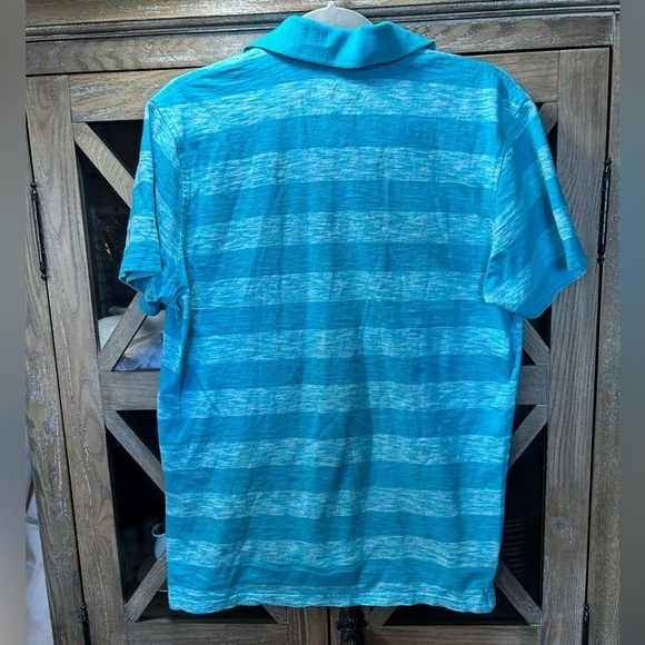 B149. American Rag Striped Polo 100% Cotton Teal/White Medium M - Picture 2 of 3